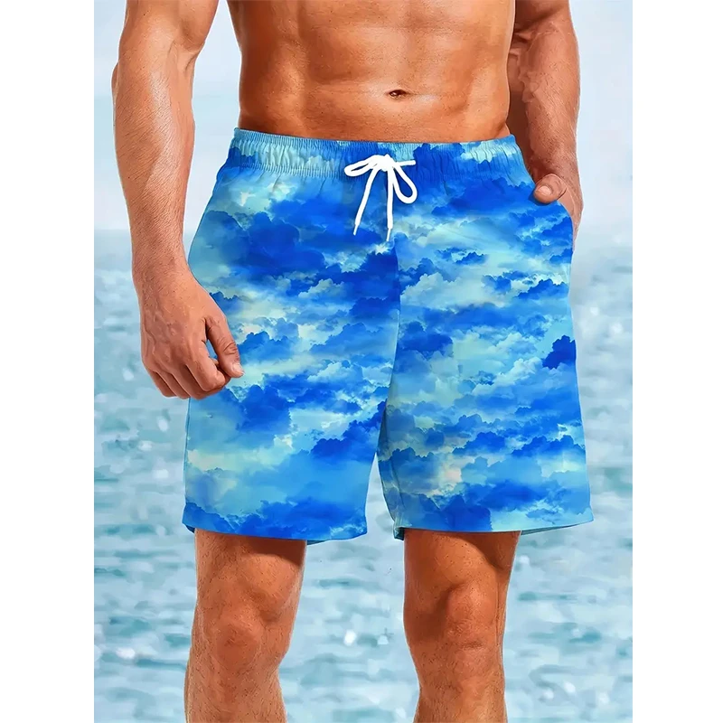 Summer Men's 2026 Model Camouflage Geometric 3D Print Beach Shorts for Outdoor Sports Fastening Elastic Waist Sports Shorts