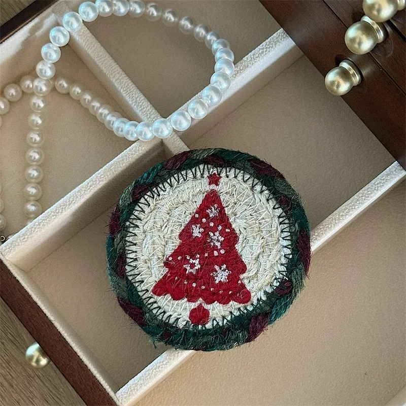 

2PCS Jute Rope Woven Cute Cartoon Coasters 12CM Desktop Thermal Insulation Mat For Kitchen Bistro Tables Bars Coffee Shops