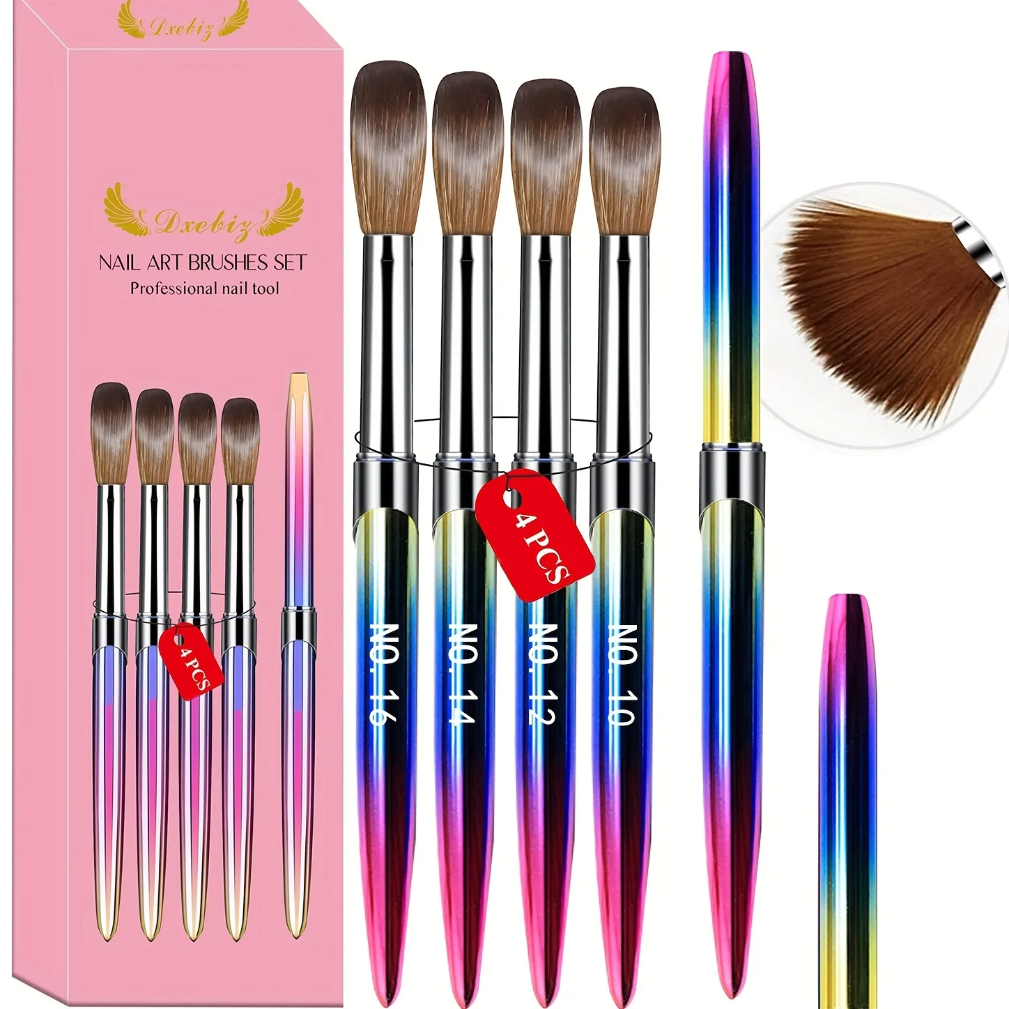 Acrylic Nail Art Brush Set 4pcs Kolinsky Acrylic Nail Brush Set Size 10/12/14/16 For Acrylic Powder Application Nail Art Brush F