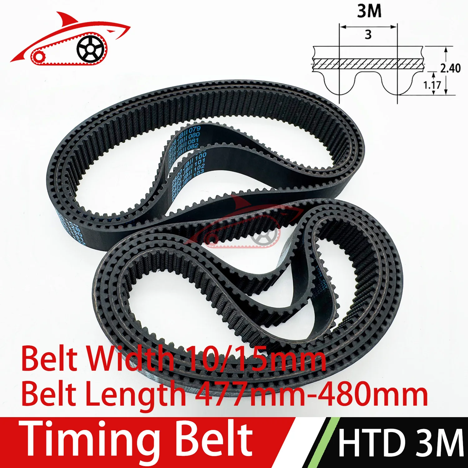 HTD 3M Rubber Timing Belt Width 10/15mm 447/450/453/456/459/462/465/468/471/474/477/480mm HTD3M Closed Loop Synchronous Belt 3M