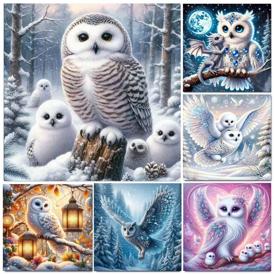 눈 올빼미 엄마와 아기 DIY 다이아몬드 페인팅 크로스 스티치 키트, 귀여운 새 동물, 풀 스퀘어 라운드 다이아몬드 모자이크, 홈 장식  / 수공예품 및 바느질, image size:960x960