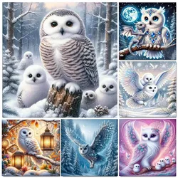Snow Owl Mum And Baby DIY Diamond Painting Cross Stitch Kits Cute Birds Amimals Full Square Round Diamond Mosaic For Home Decor