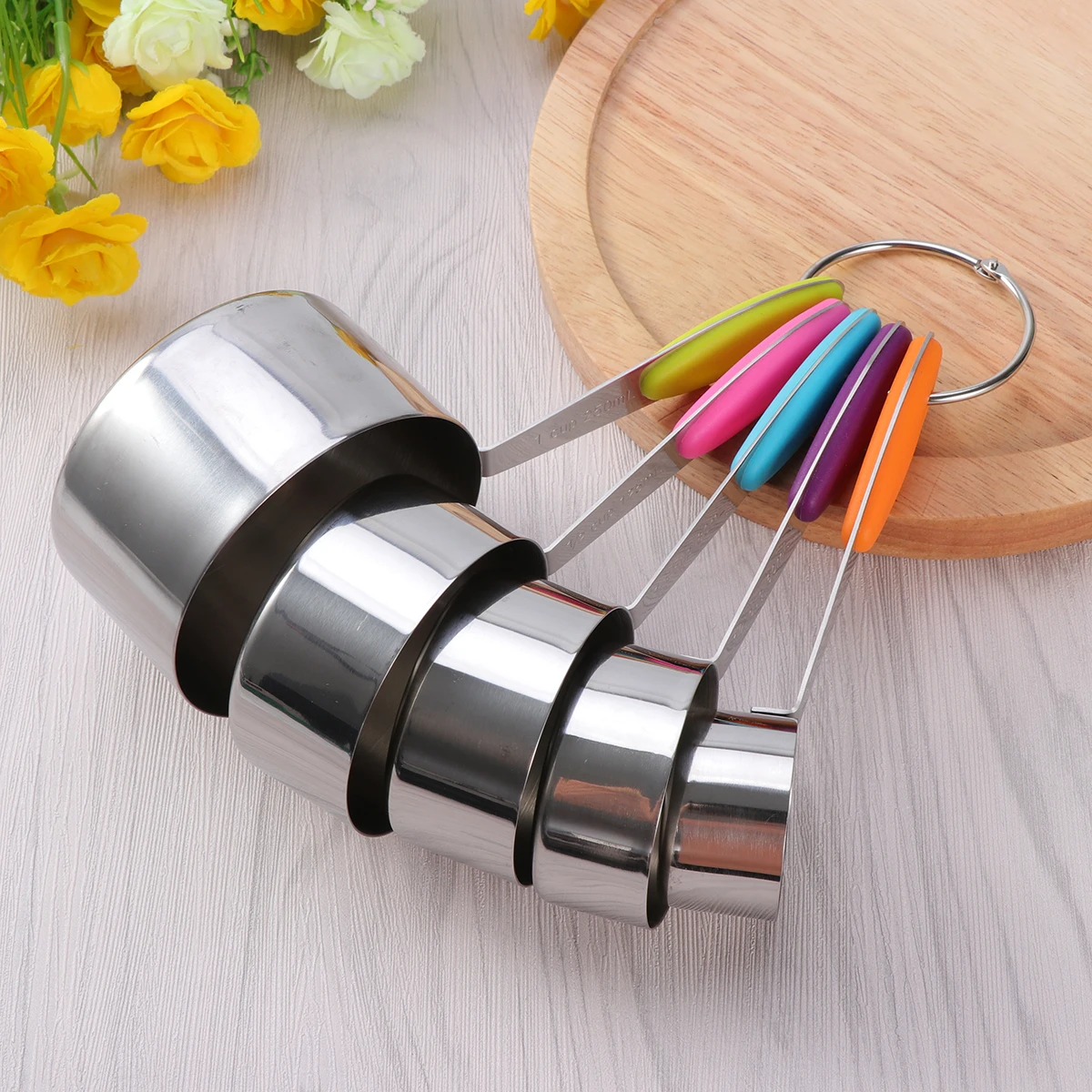 

5pcs Measuring Cup Set Stainless Steel Anti-slip High Temp Baking Stackable Spoon Organizer Engraved Handle Kitchen Tools