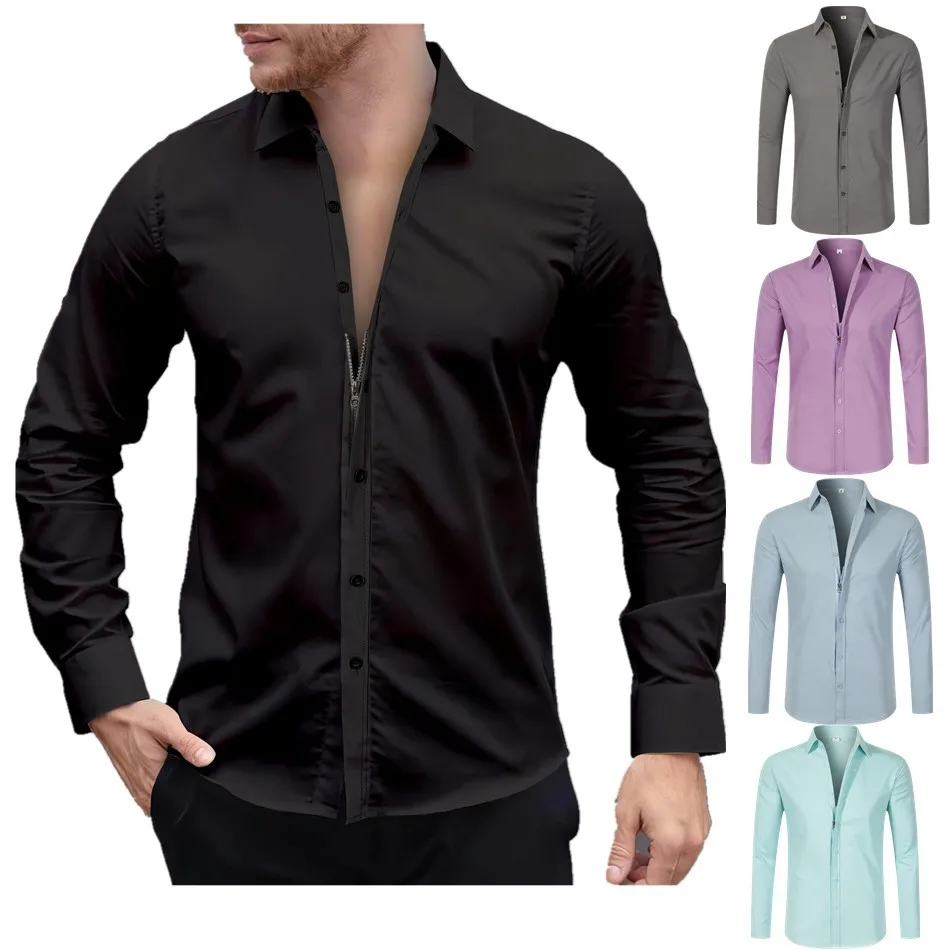 

Slim Fit Zip up Long Sve irt Lapel Breathable Polyester Fiber Youthful Sle Travel Suitable Nine Point Sve
