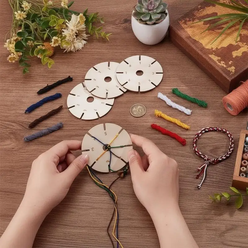 Bracelet Braiding Disk Natural Wood Flower Design Plate Anti-scratch Surface for DIY Friendship Bracelet Making Beginners