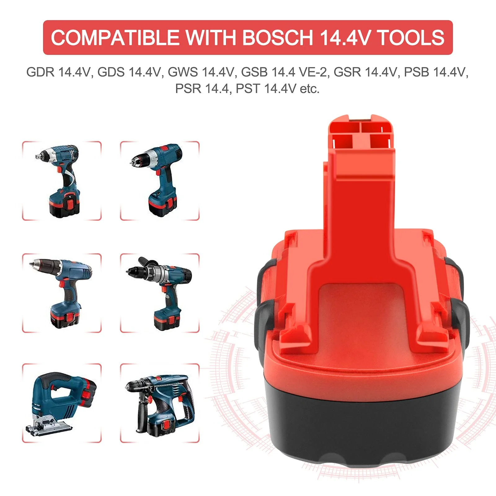 Bottool For Bosch 3500mAH 14.4V BAT038 Battery BAT040, BAT140, PSR 14.4VE-2, GSR 14.4 V, GDS , 35614,BAT041 Battery Power Tool