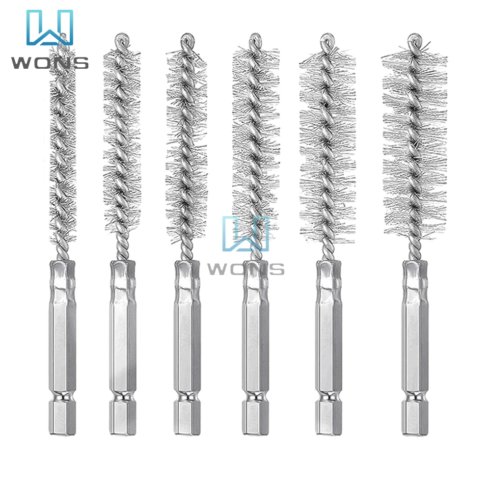 8-19mm Stainless Steel Wire Cleaning Brush Hexagonal Rod Gun Brush Metal Wire Pipe Cleaning Brush Rust Cleaner Polishing Brush