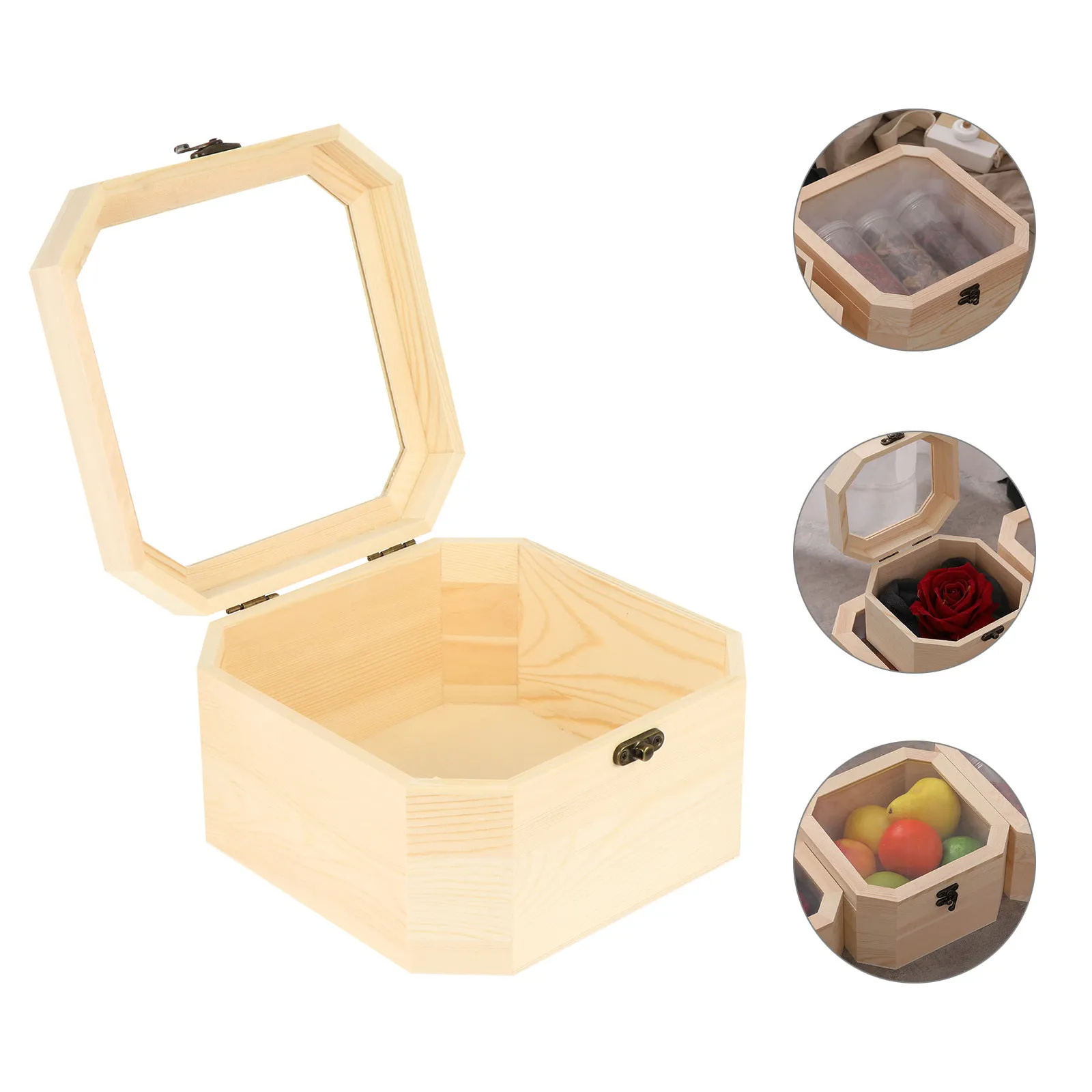 

1Pcs Octagonal Wooden Storage Box Natural Wood Desktop Organizer Jewelry Gift Packaging Case Vintage Multi Purpose Box for Party