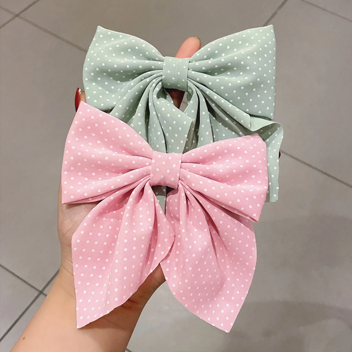 6ps Fabric Dot Bow Hairpin Simple High-grade Japanese Sweet Girl Duckbill Clip Top Clips Headdress Hair Accessories