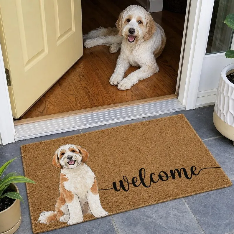 

Personalized Welcome Pet Portrait Doormat Coir Rugs Art Design Doormat Custom Dog Art From Photo Cat Mom Picture Door Decor Mat