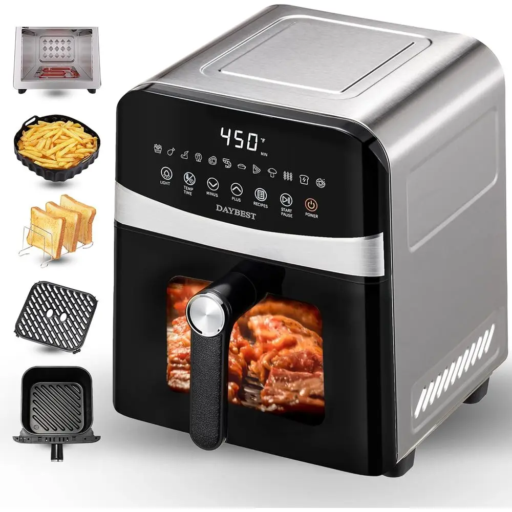 

Аэрофритюрница керамическая 12-в-1, с двумя лопастями из стали, 6QT, на 2-3 порции, с прозрачной корзиной 8.27 дюйма и премиальным покрытием, 1700 Вт, для мытья в посудомоечной машине