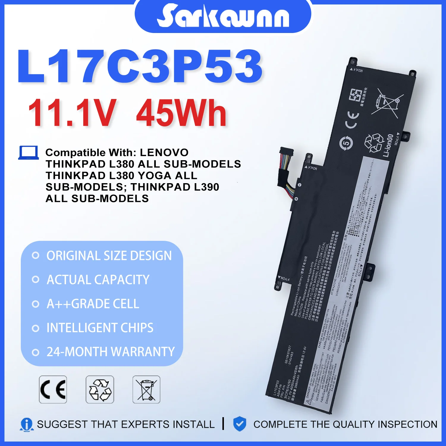 L17C3P53 L17M3P55 45Wh Laptop Battery For Lenovo L380 L390 Yoga ThinkPad S2 2018 3Gen 4Gen 01AV481 01AV483 TP00091A TP00091B
