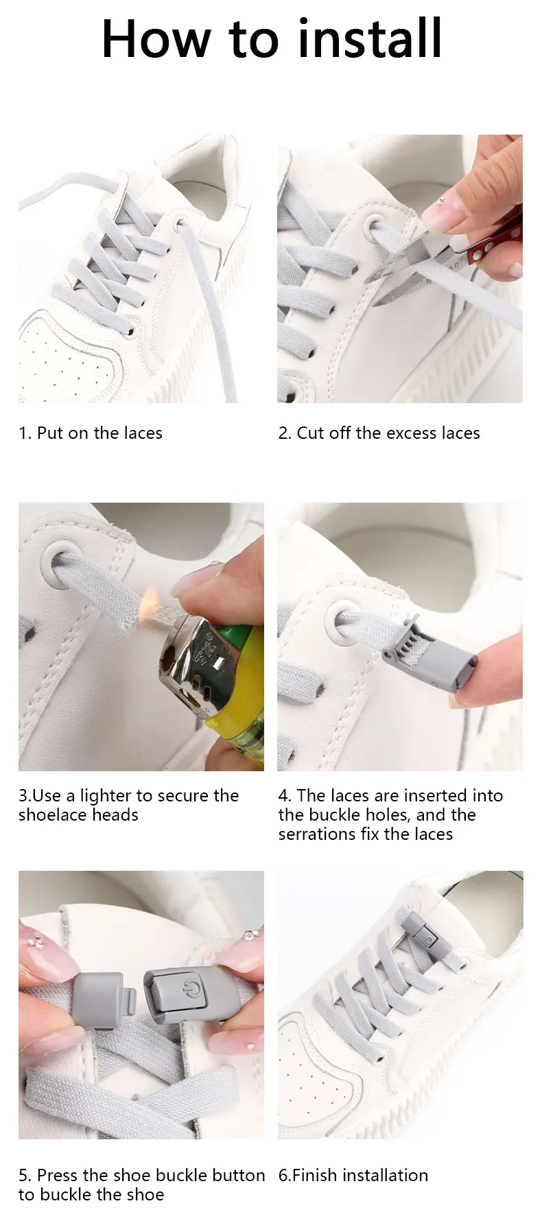 1 Paar Schnürsenkel ohne Binden, Schnürsenkel mit Druckverschluss, elastische Schnürsenkel ohne Binden, flache Schnürsenkel für Sneaker, Kinder und Erwachsene, für Schuhe – Detail 8
