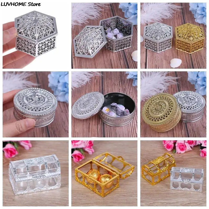 Mini Plastic Hollow Hexagon/Round Candy Box Case Wedding Vintage Chocolate Gifts Treat Box Creative Packaging Party Supplies New