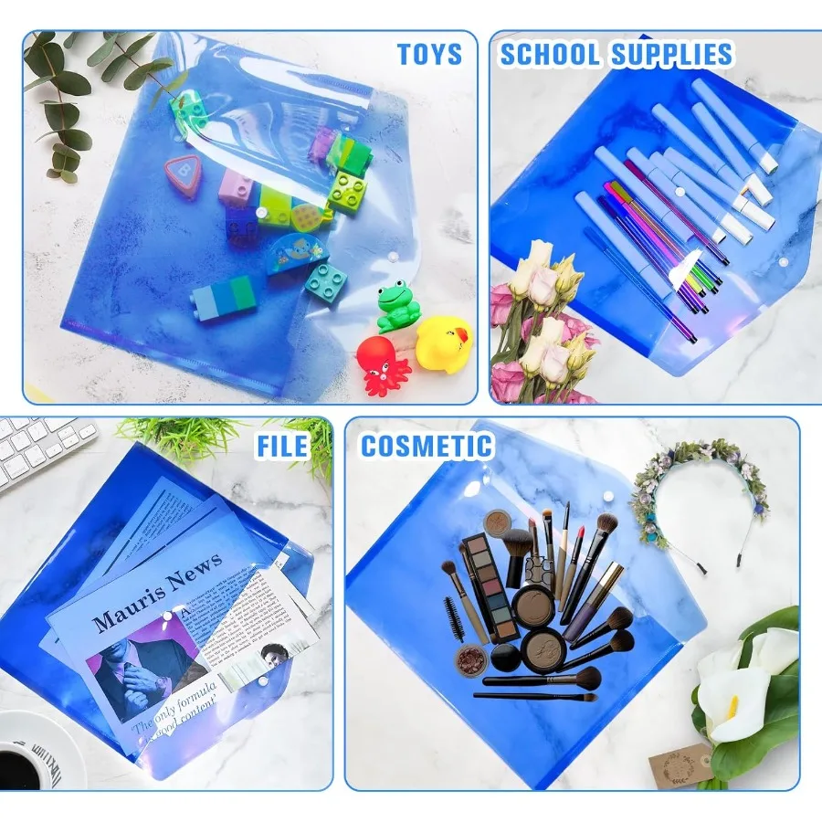 12個入り プラスチック製ファイル封筒、スプボタン留め、クリアドキュメントフォルダー、レター/A4サイズファイル用、学校やオフィス用ポリフォルダー