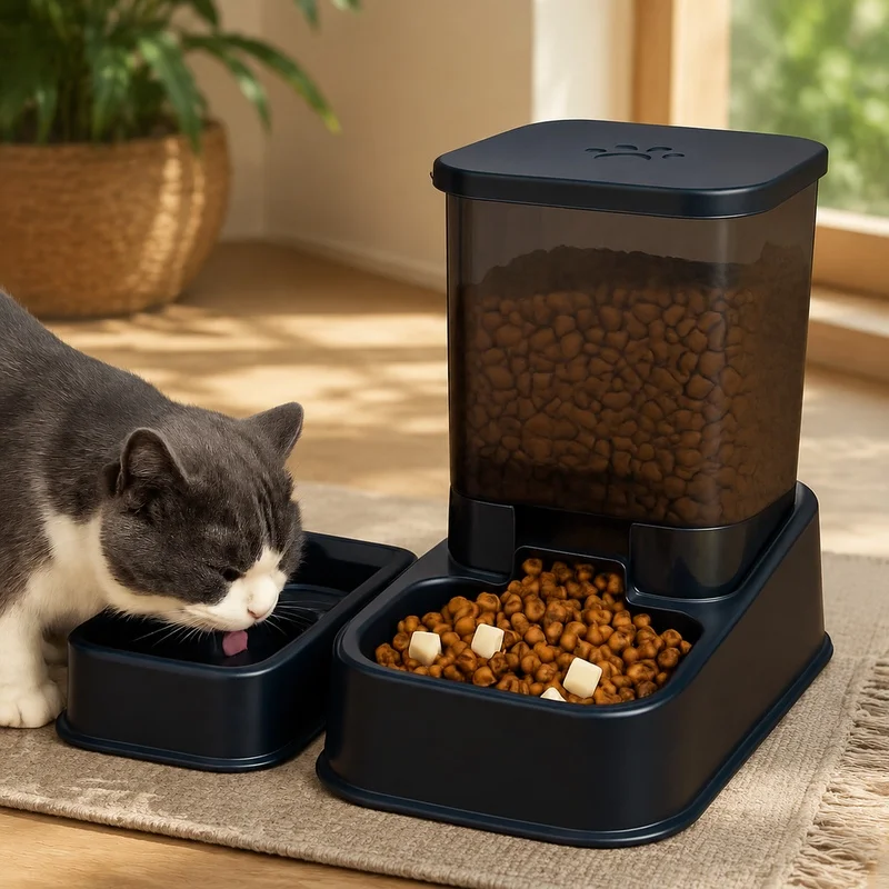 Comedouro Automático para Animais de Estimação com Dispensador de Água para Gatos e Cães, Sem Bateria, Controle Preciso de Porções