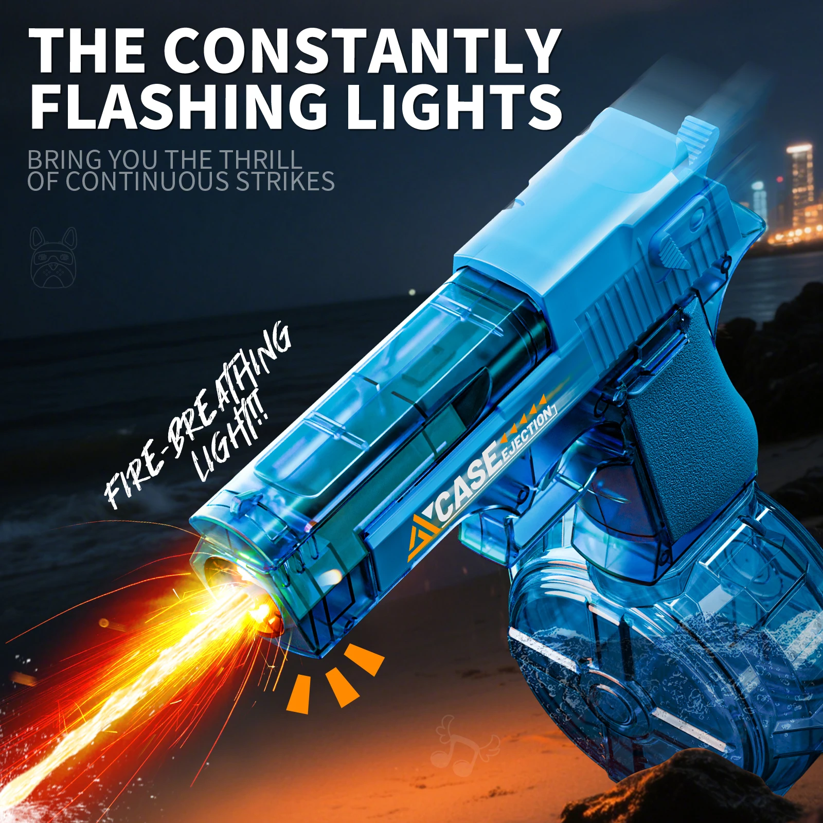

Electric Shaying Water Gun, Automatic Squirt with Pistol Realistic Gun Muzzle Flame Summer Outdoor Beach Swimming Pool Party Toy