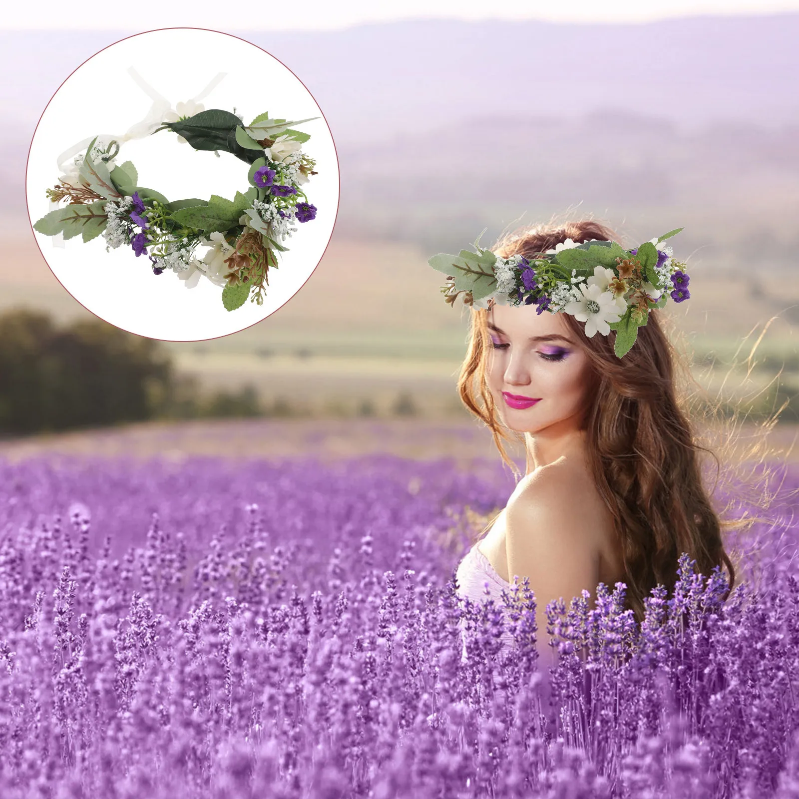 

Flower Wreath Headband Floral Hair Accessory For Women Wedding Photo Prop Wreath Hairband