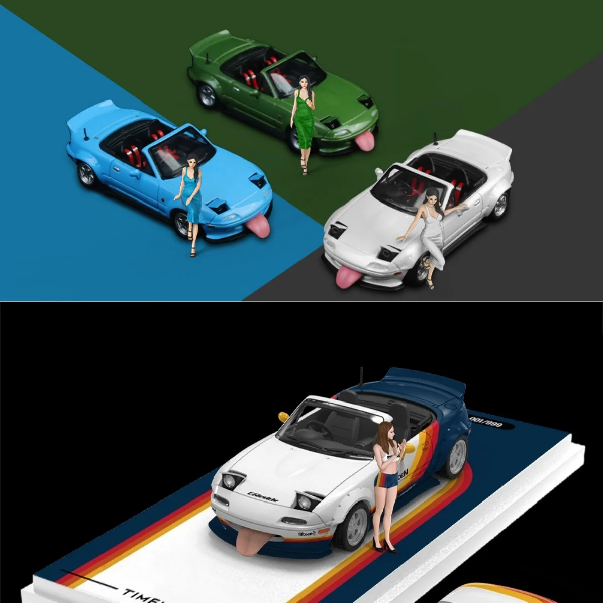 

TimeMicro1:64 MX5 NA Rainbow-painted figure version alloy car model