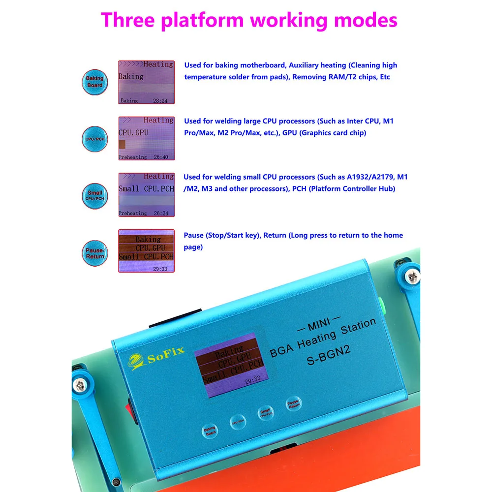 SoFix S-BGN2 Mini BGA Heating Station For Macbook Pro Logic Motherboard Heat Solder Welding T2 Chip Glue Removal Fix Repair Tool