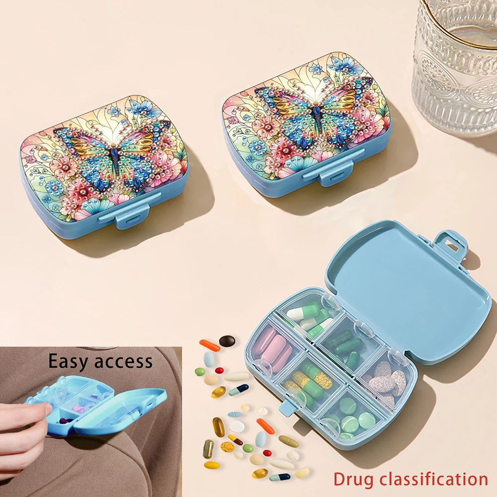Animal 5D DIY Diamond Painting Dot Pill Case Rhinestones Pill Container 6 Grid Moisture-proof Pill Organizer for Outdoor Travel