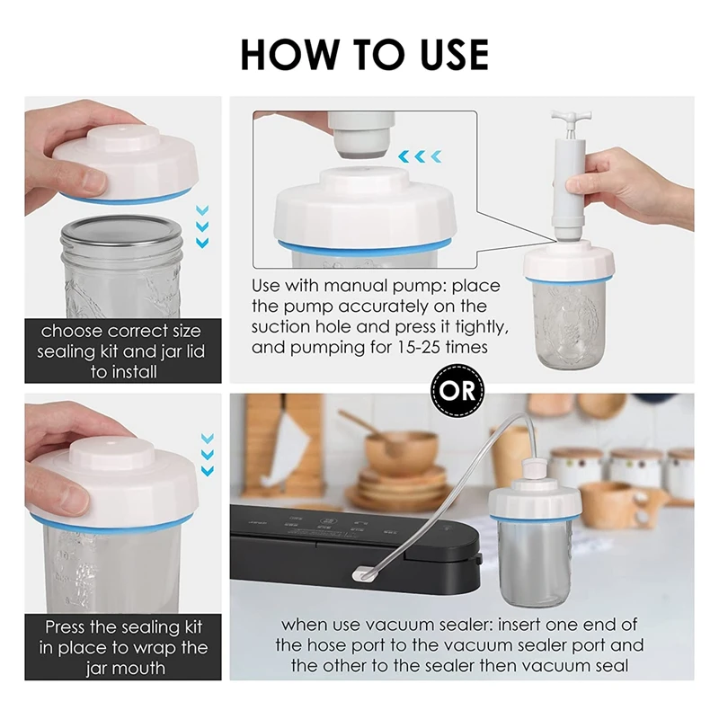 Canning Sealer com bomba de vácuo, adequado para regular-boca e boca larga Mason Jars