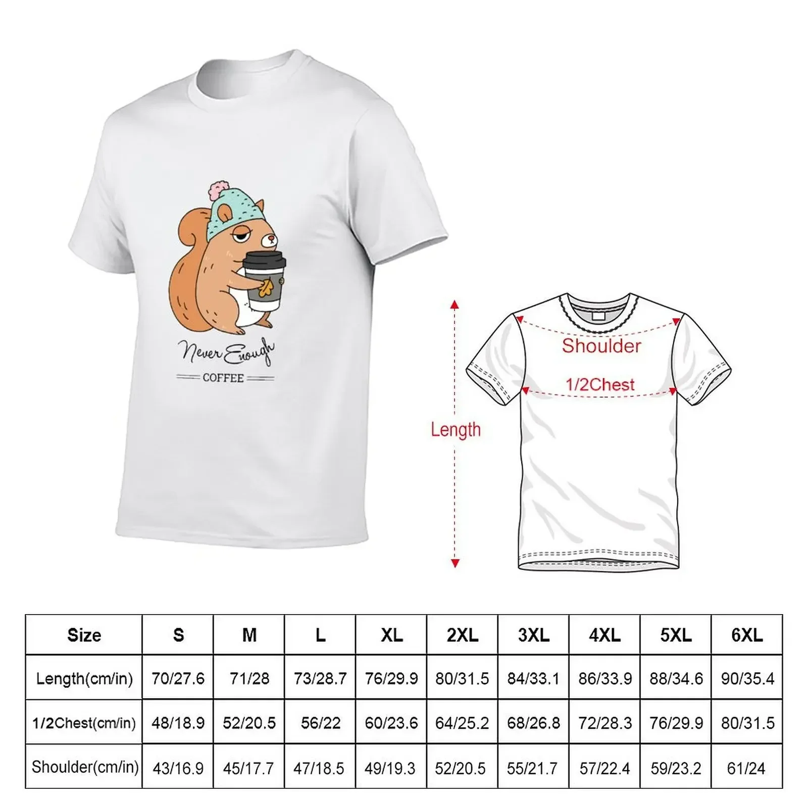 Squirrel, never enough coffee T-Shirt graphic tee shirt quick drying anime clothes graphic shirts compression shirt men