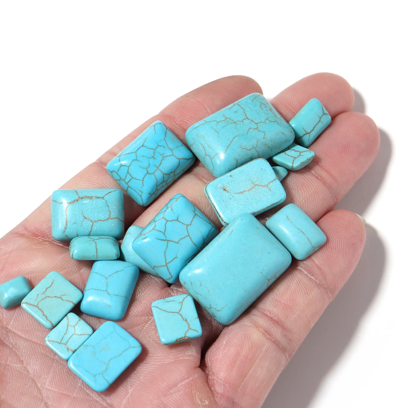 Blue/White Geometric Rectangle Shape Turquoises Natural Stone Beads For Jewelry Making Square FlatBack Cabochon DIY Ring Access