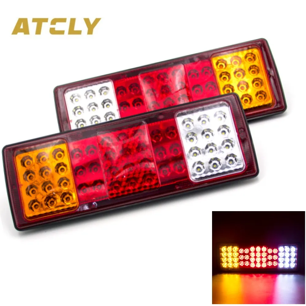 Pair 24V 48 LED Car Trailer Truck Tail Light Brake Stop Rear Turn Signal 5 Function Indicator Lamp Lorry Caravan Bus Van Camper