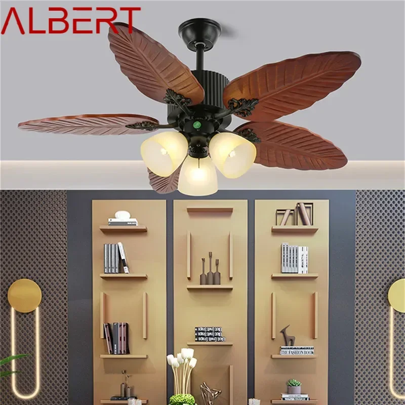 ALBERT European Luxury LED Fan Light American Retro  Living Room Restaurant Bedroom Ceiling Fan Light Remote Electric Fan Light