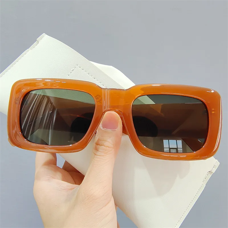 Trendy Orange Oversized Square Sunglasses Women Designer Decor Acrylic Rectangle Sun Glasses Gray Large Men Shades Eyewear UV400