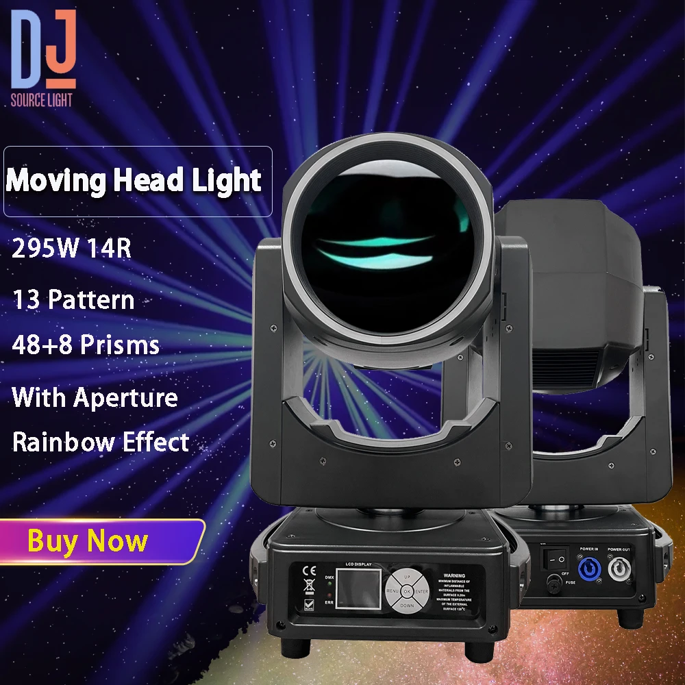 

295W 14R Beam Spot Moving Head Light 8000K With Aperture 48+8 Prisms Rainbow Effects DMX512 DJ Disco Party Club Stage Effect