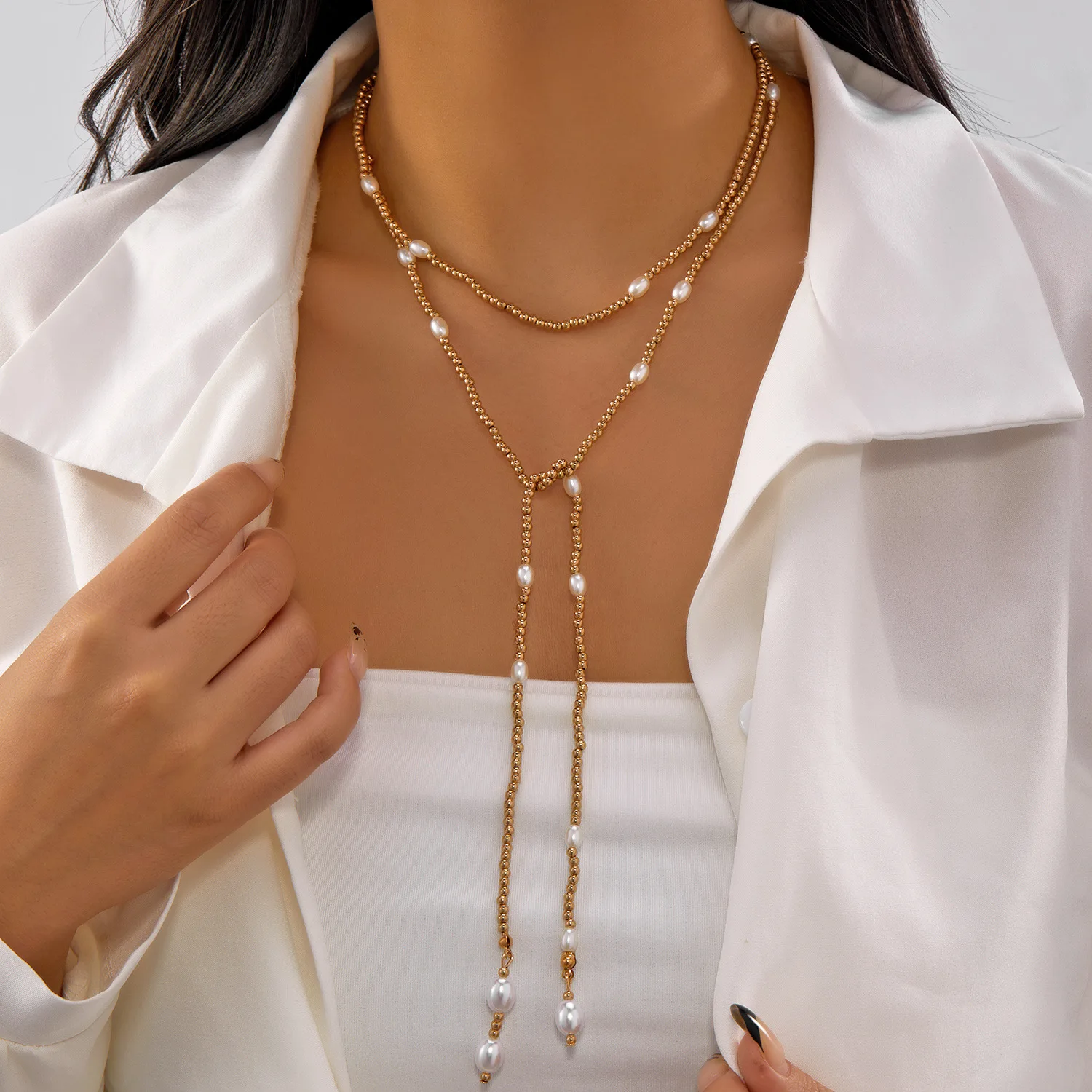 Foreign trade new sweater chain, fashionable retro niche design long fringed beaded winding necklace