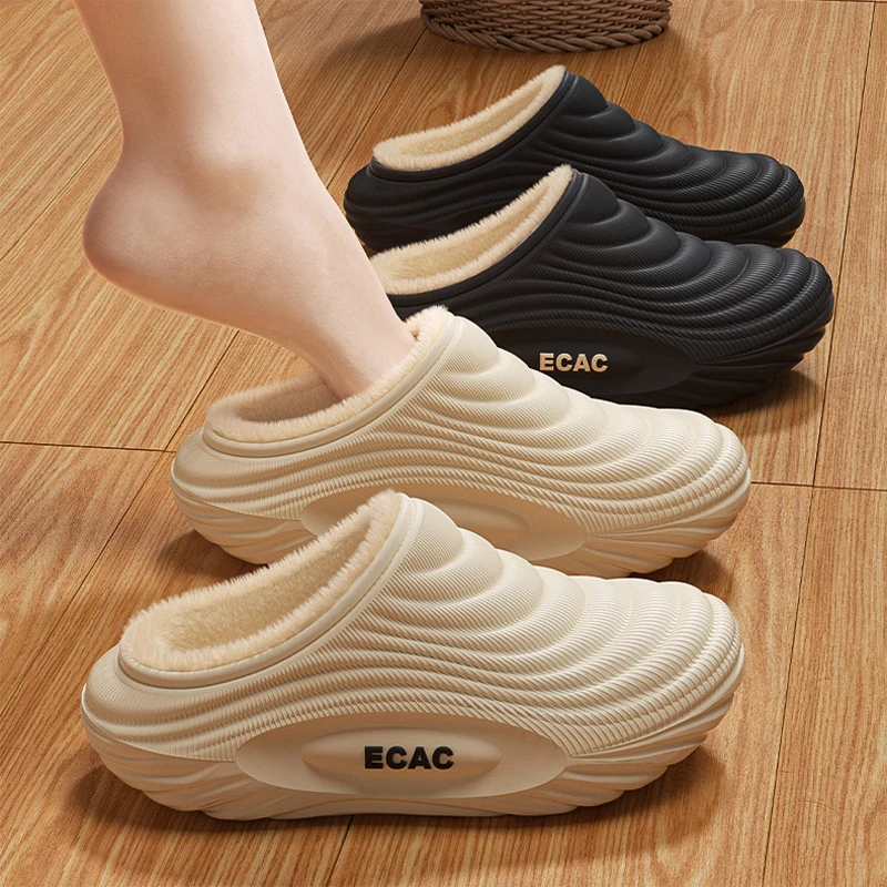 Home Fuzzy Slipper Women Fluffy Winter Warm Fur Plush Indoor Lazy Thermal Furry House Shoe Flat Flip Flop Ladies Slide Men Male view 2