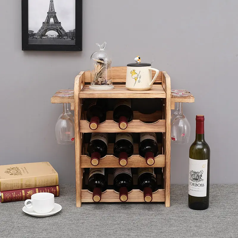 Nordic Wood Wine Bottle Grid Rack Small Space-Saving Countertop Wine Holder Multi-Functional Home Wine Storage Organizer