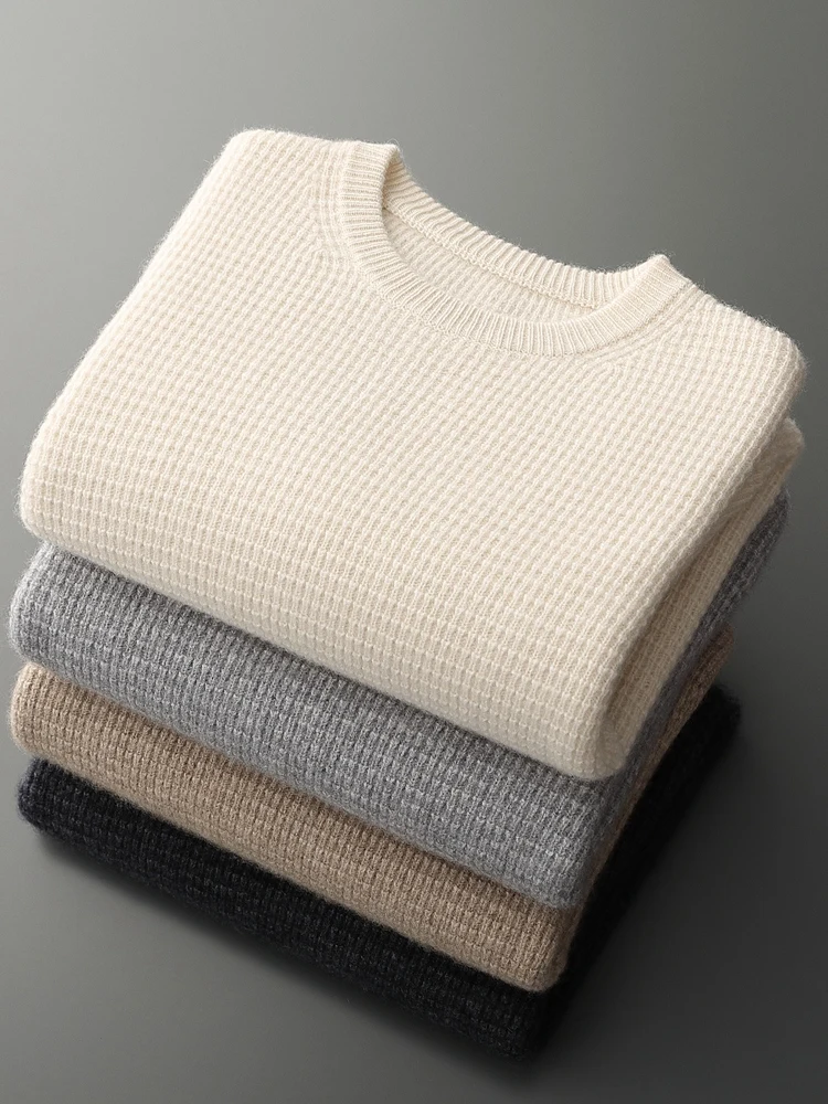 2023 Winter New Men's Round Neck Thickened 100% Cashmere Sweater Knitted Pullover