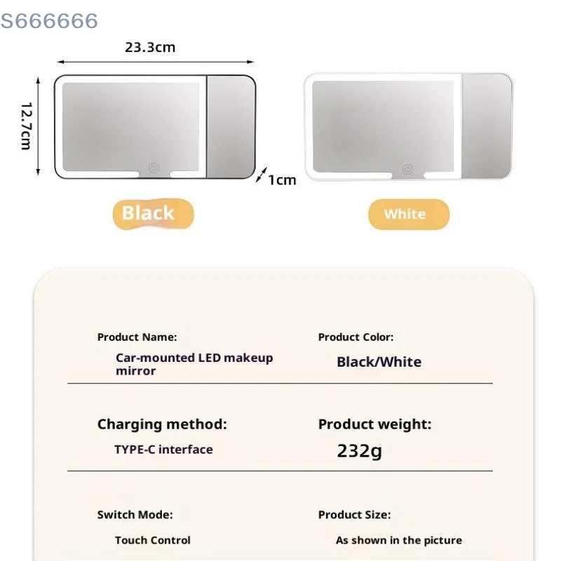 مرآة الزينة التلقائية القابلة للتعديل مع شاشة LED؛ مرآة مكياج حاجب الشمس للسيارة التي يتم التحكم فيها باللمس؛ تتضمن شاحن #6