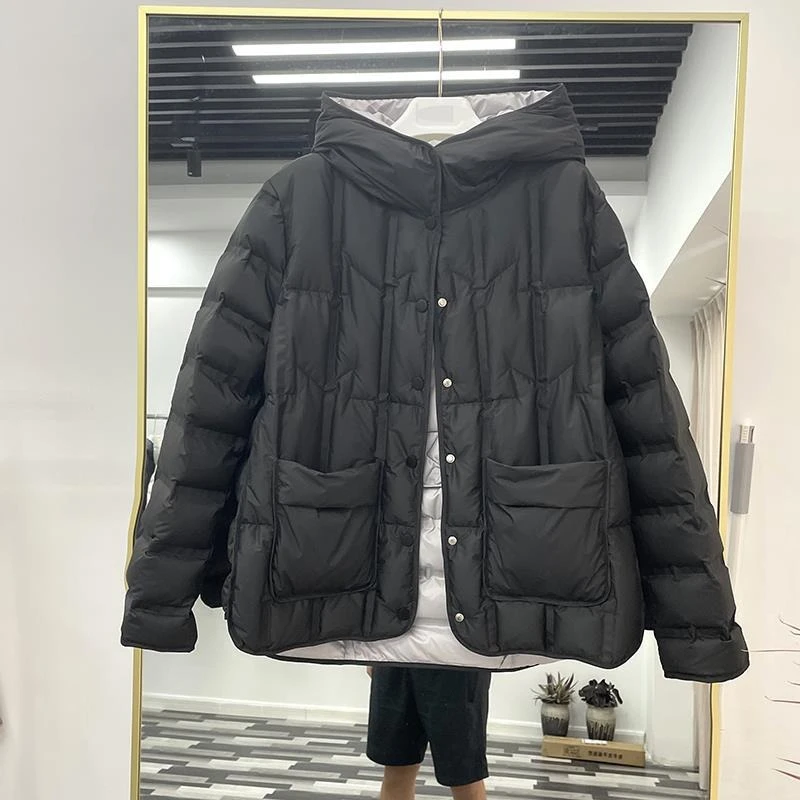 Korean Version of Light and Thin Down Jacket Women's Short Hooded Single-breasted Loose Thin Straight Rubber Winter New Jacket