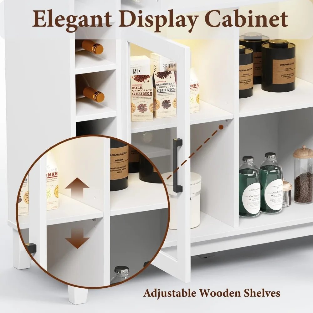 Barkasten voor thuis, wijnkast met opbergruimte, LED-verlichting en wijnhouder, drankkastbar voor thuiskeuken