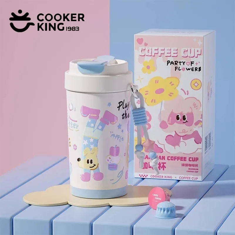 

COOKER KING 420ML Straw Insulated Cup Stainless Steel Coffee Cup Cute Large Capacity Thermos Bottle Cartoon Outdoor Water Cup