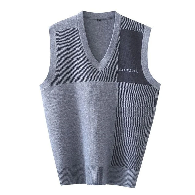 Men's Vest Knit Sweater Waistcoat Thin Spring and Autumn Casual Clothes V-neck Sleeveless