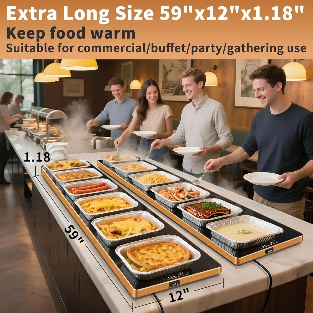 

Extra Long Commercial Electric Food Warming Tray 59x12 inch Buffet Warmer Mat Adjustable Temperature Thermostat Tempered
