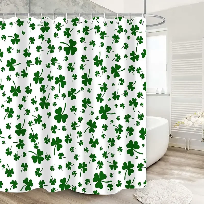 Shamrock Patrick Shower Curtains Green Plant Leaves St. Patrick's Day Bath Curtain Modern Polyester Fabric Bathroom Decor Hooks