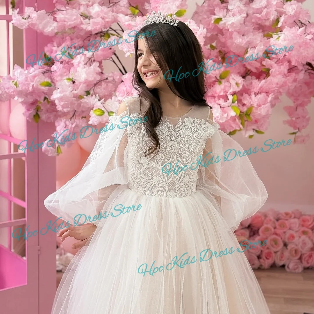 Custom Lace Tulle Flower Girl Dress, Princess Ball, Party Little Flower Girl Long  Evening Dress, Formal Wear for Girls