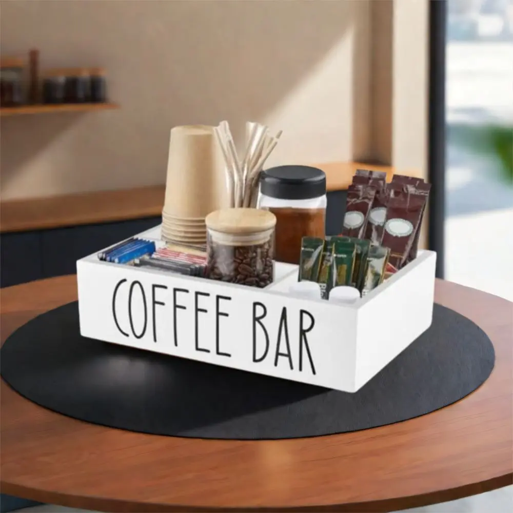 

Retro Style Wooden Coffee Bar Organizer 4 Compartments Creative Condiment Storage Rack Large Capacity Multifunction