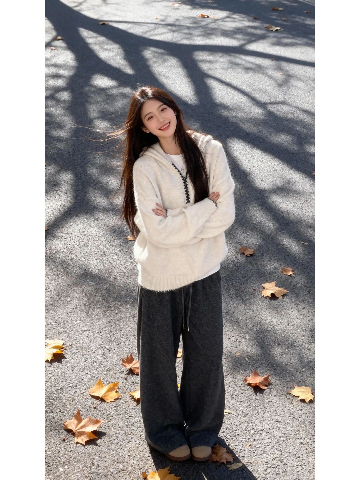 

Soft Cozy Knitted Long Sve Hoodie f Open Collar Korean Sle Women's Winter Faion Casual Loose Fit Zipper Decoration