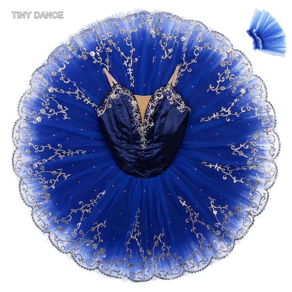 

Deep Blue Professional Adult Girls Ballet Dance Costume Gold Applique Pancake Tutu Dress for Women Ballerina Skirt B26630