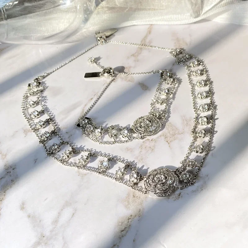 

MDLFES Moissan Diamond Style Camellia Necklace PT950 Platinum Plated Luxury Niche Premium