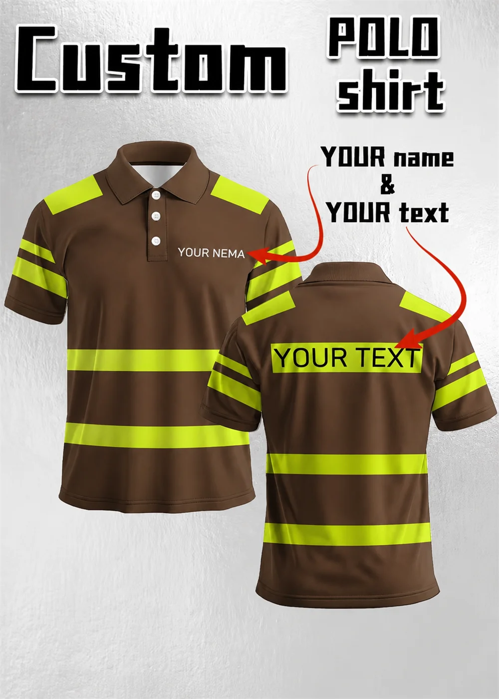 Personalized Name & Text Polo Jersey Striped Sublimation Short Sleeve Tee For Team Matching Uniform Clothing （Non-reflective）