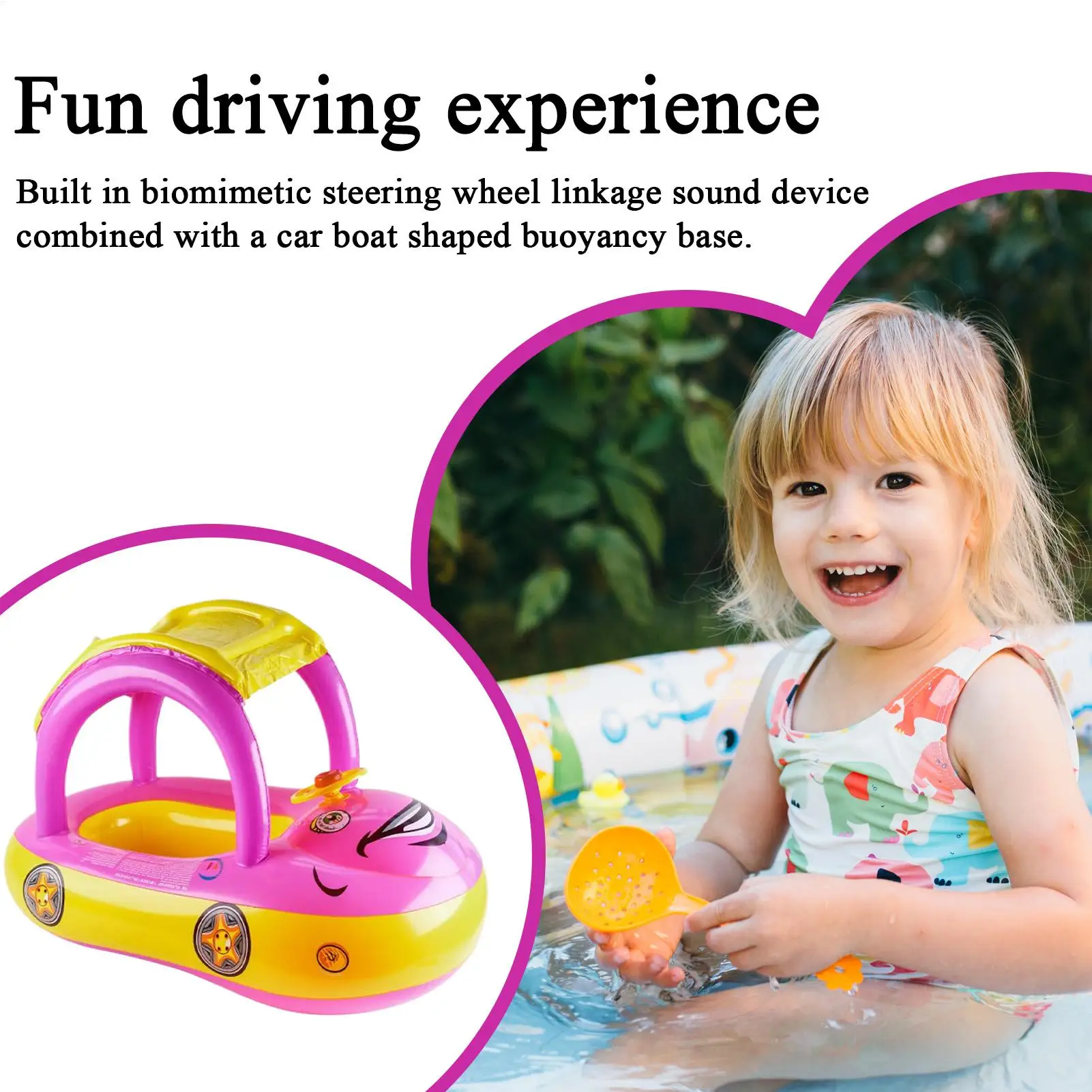 Inflatable Pool Floats ว่ายน้ําแหวนรถรูปร่าง Canopy Flotation TRAINER ของเล่นบังแดดสําหรับของเล่นชายหาดฤดูร้อน